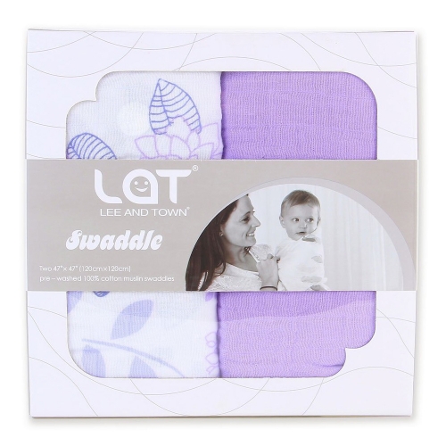 LAT 2-Pack Baby Swaddle Blanket Large Premium Muslin Swaddling Cotton with Different Patterns
