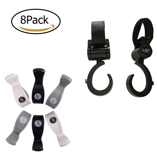 LAT 8-Pack Stroller Pegs Clips and Hooks Set to Hook Muslin Blanket Sun Shade to Canopy