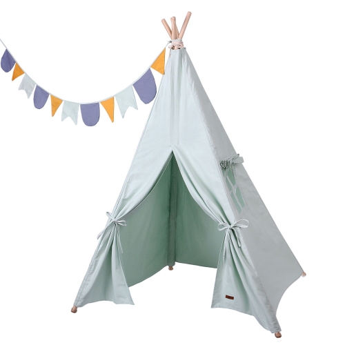 Kids Teepee Tent with Flags-Portable Play Tent for Kids Indoor & Outdoor-Playhouse for Girls/Boys Foldable Canvas Teepee Tent Toys