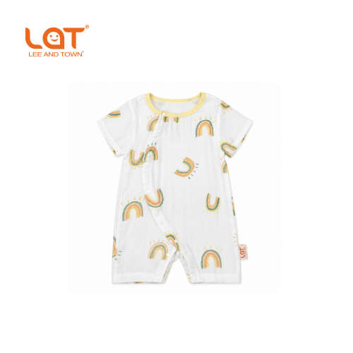 LAT (LEE AND TOWN) Pure‑Cotton Baby Short‑Sleeve Romper, Side‑Snap Soft Infant Bodysuit